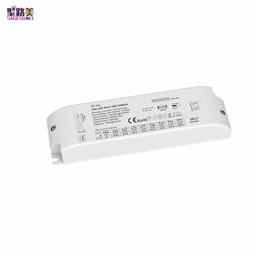 

Triac Constant Current LED Driver AC220V TO 10-52VDC 350-1200mA 36W LED Power Supply Push-Dim For Indoor LED Light Application