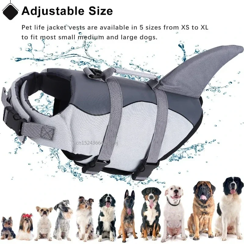 Shark Dog Life Jacket Enhanced Buoyancy Small Dogs Swimming Clothes Safety Vest with Handle for Medium Large Dogs Surfing