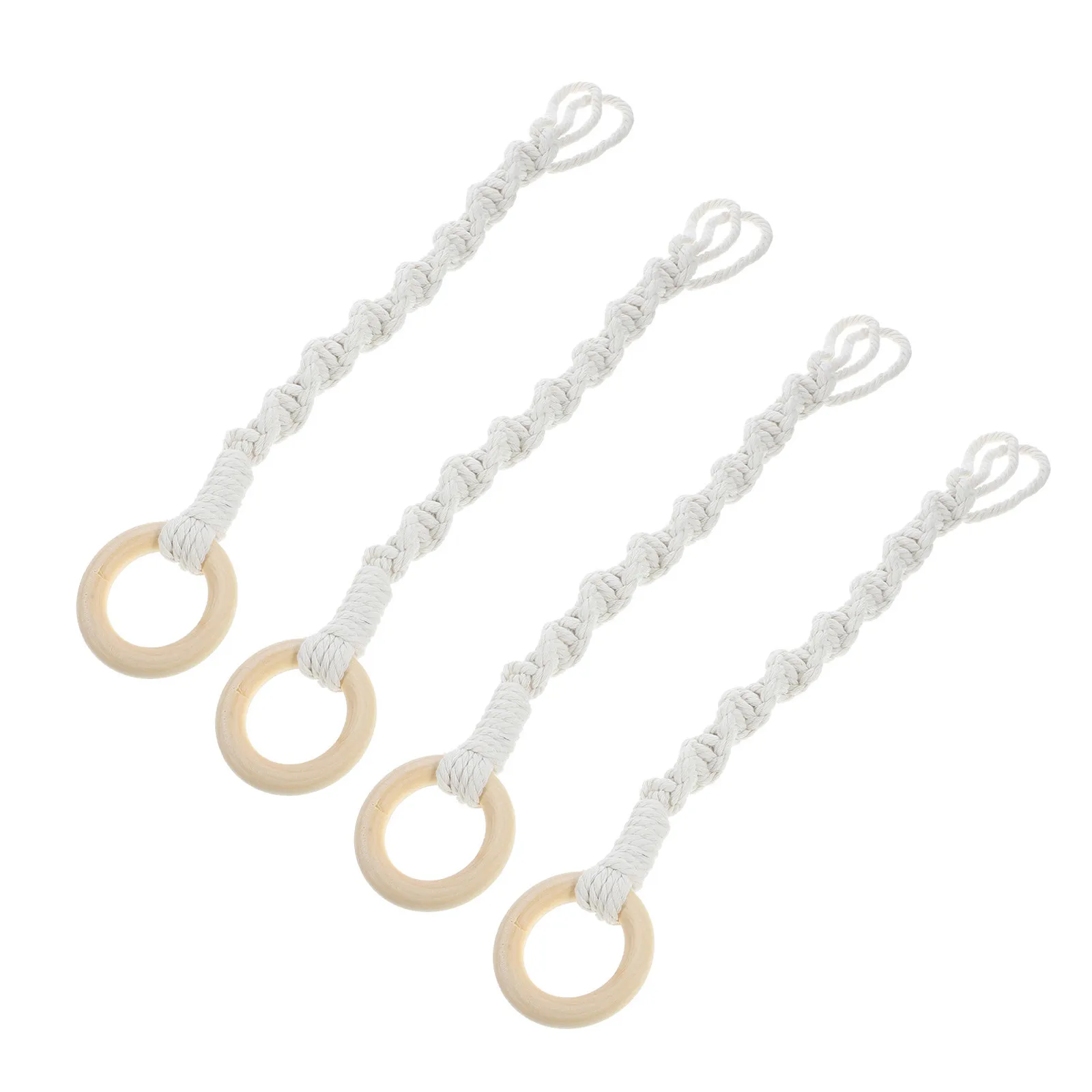 4Pcs Cotton Macrame Rope Plant Hanger Boho Woven Hanging Basket Holder Planter Extender Wooden Ring Indoor Outdoor Garden
