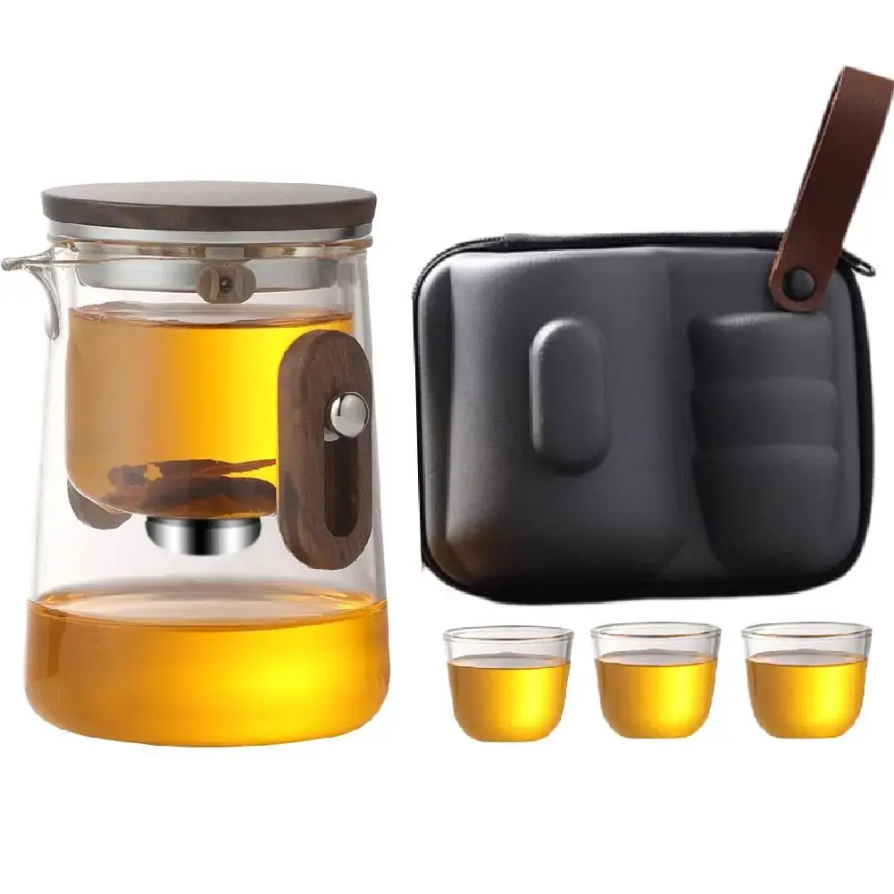 1set Outdoors Tea Square Teapot High-end Travel Tea Bladder Suction Cup Water Tea Magnetic Set Cup Glass Inner Separation T J0A5