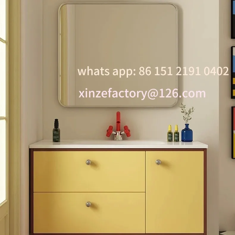 

Customizable bathroom cabinet combination rock slab hot bending integrated basin washstand oak paint dopamine bathroom washstand