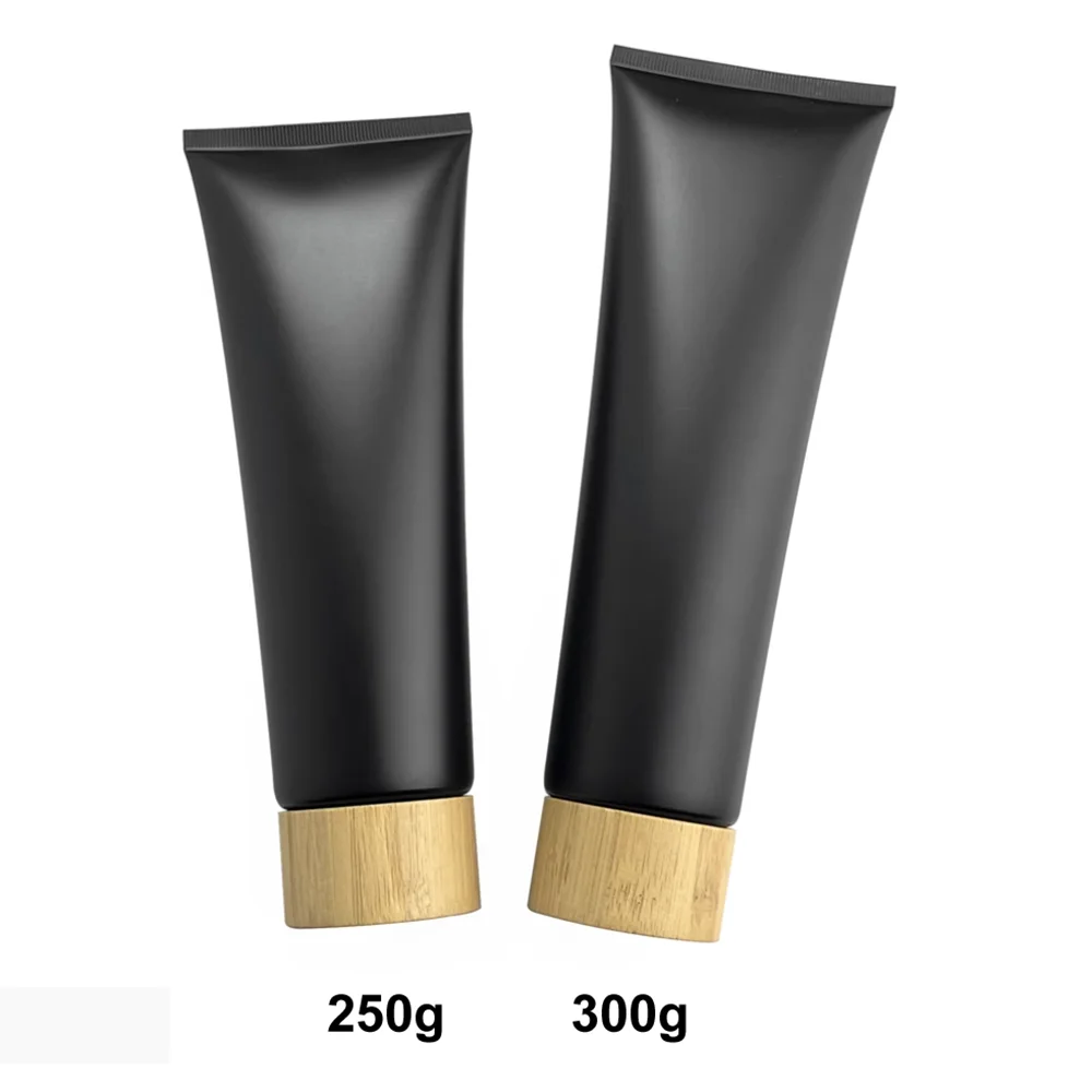 250ml 300ml Matowa czarna miękka butelka 250g 300g Pusty pojemnik wielokrotnego napełniania Odżywka kosmetyczna Kremowy balsam Wyciskana tubka