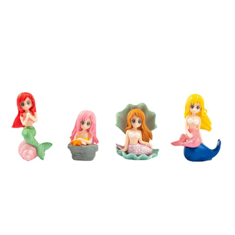 Cartoon Meerjungfrauen-Figuren Bunte Schreibtischdekorationen Miniatur-Figur Kuchendeko Kleine Meerjungfrau Ornament Aquarium-Dekoration