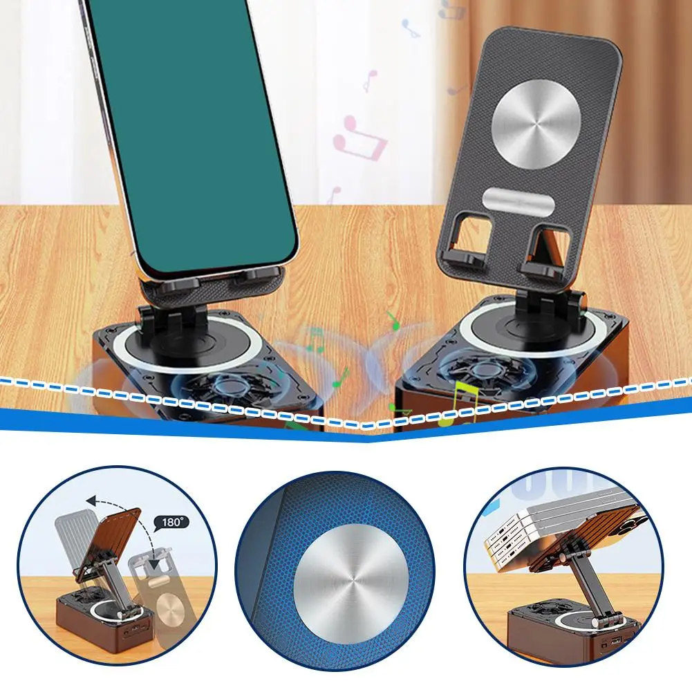 Desktop 4-in-1 Charging Stand with Bluetooth Speaker Sapphire Tooth Audio, and Mobile Phone Holder 360° 1pcs 1200mAh