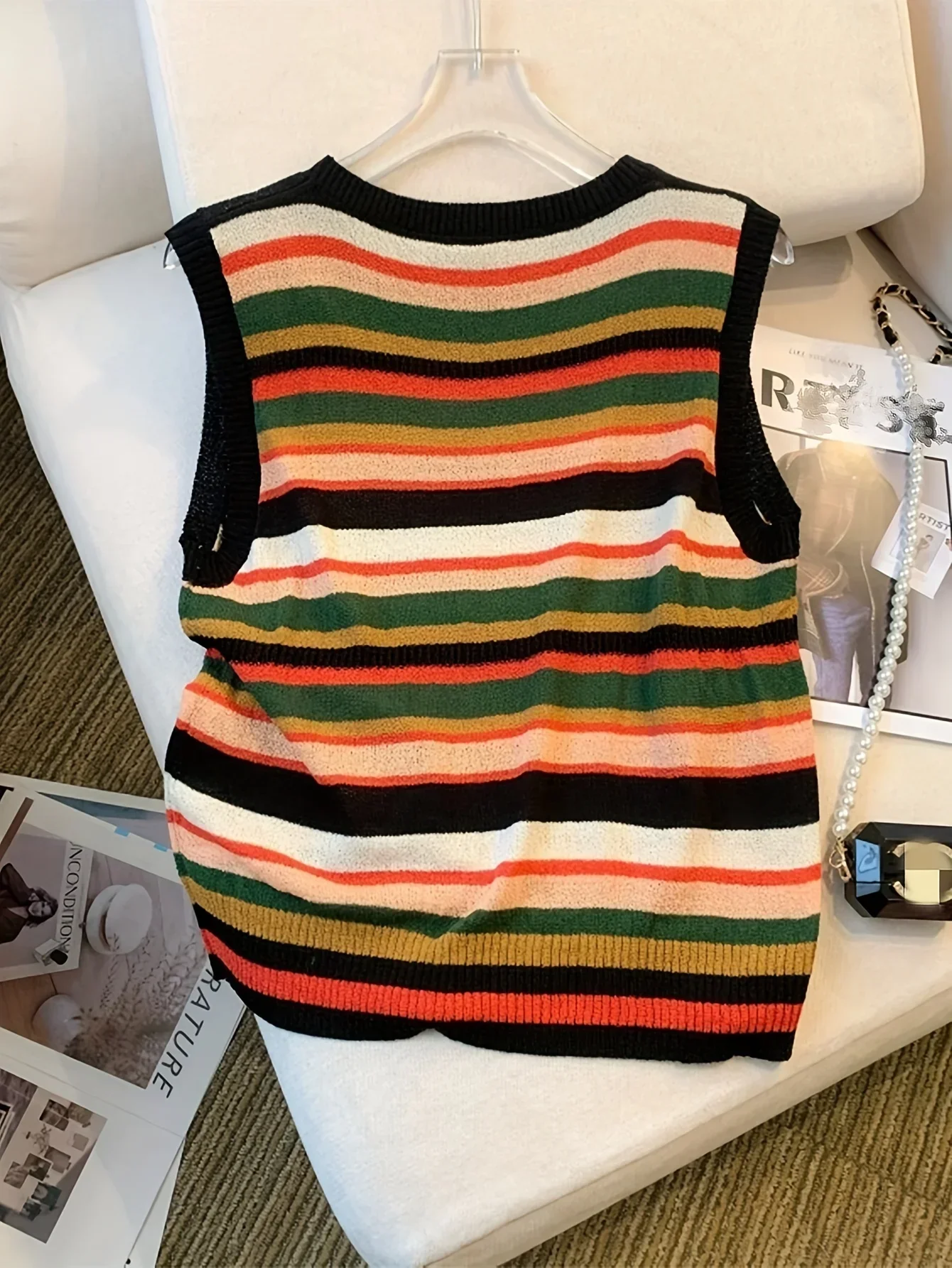 2024 New Summer O Neck Thin Striped Colorblock Knitted Tank Top Casual Sleeveless Round Neck Top Women\'s Clothing Crop Top