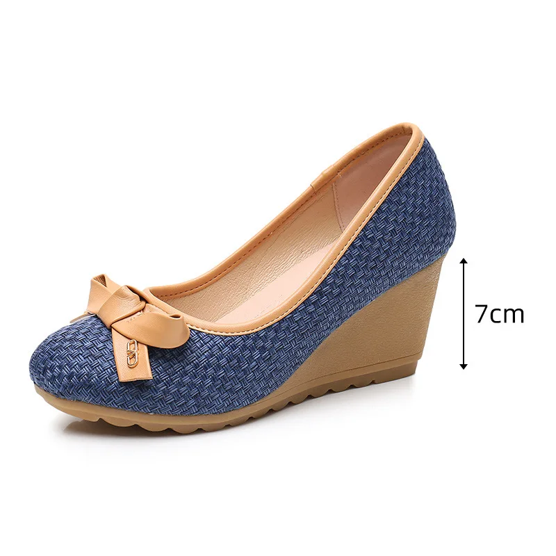 ZXRYXGS Premium Microfiber Breathable Comfort Wedges Shoes Woman New High Heel Shoes 2024 Spring Sweet Bow Elegant Fashion Shoes