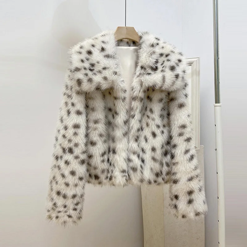 Faux Fur Fox Coats Women Fake Leopard Fur Jacket Autumn Winter Short Coat Jackets Furry Outerwear Elegant Thick Warm Coats