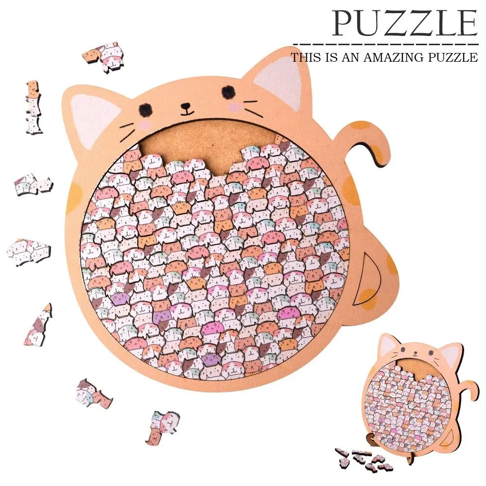 

DIY Toy Big Mouth Wooden Puzzle Irregular Home Decor Cat Jigsaw Challenging Cartoon Cat-Shaped Puzzle Halloween Gifts