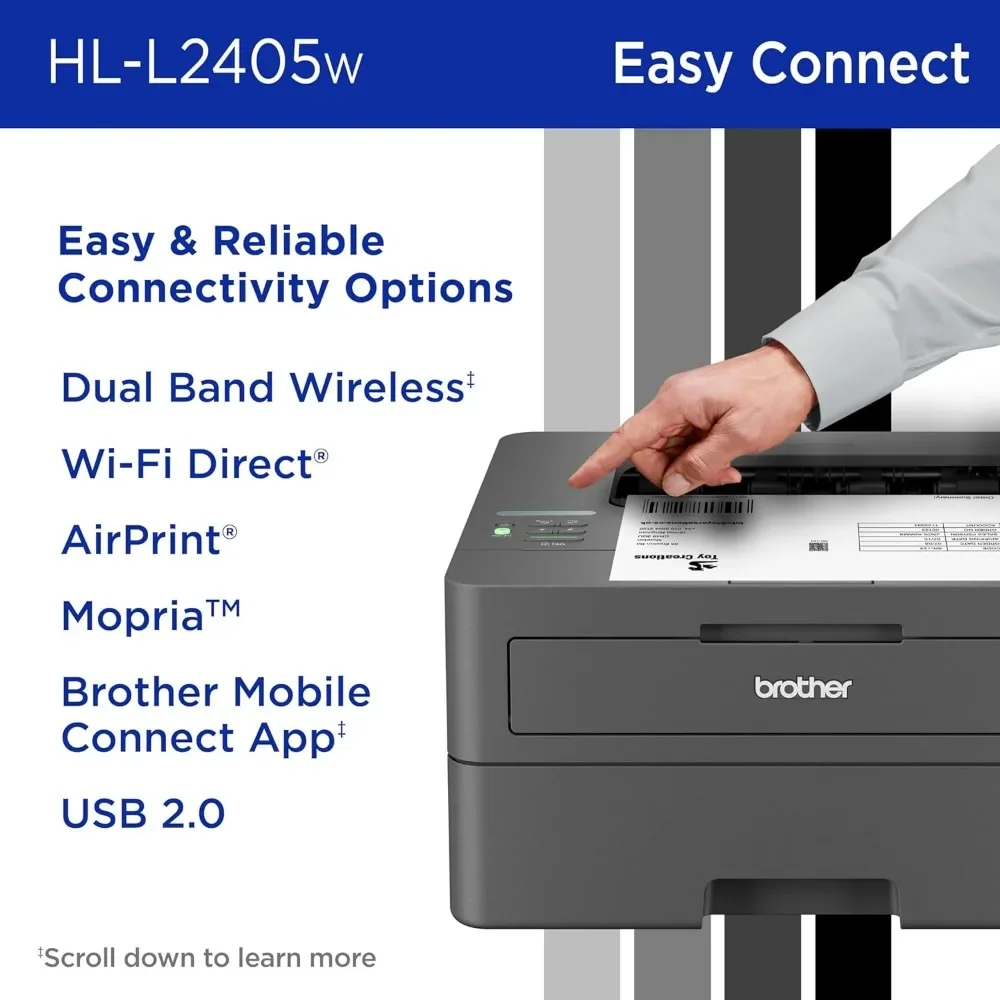 HL-L2405W Printer Laser monokrom kompak nirkabel dengan pencetakan seluler, Output hitam & putih | Termasuk Berlangganan penyegaran