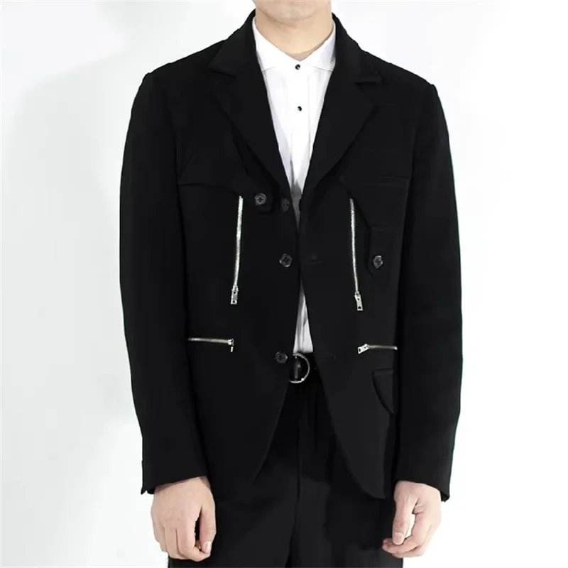 

S-6XL ! Original design of large-sized custom-made clothing: A loose black zipper decorated coat