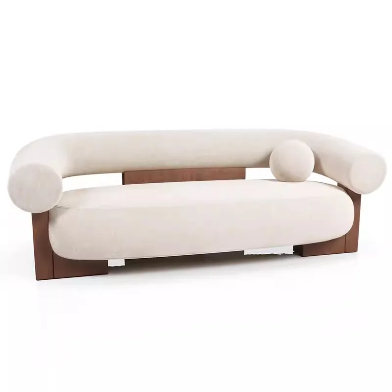 %European Style Three Seat Solid Wood Fabric Curved Corner Sofa High-Density Sponge Filling Multifunctional for Living Room Hote