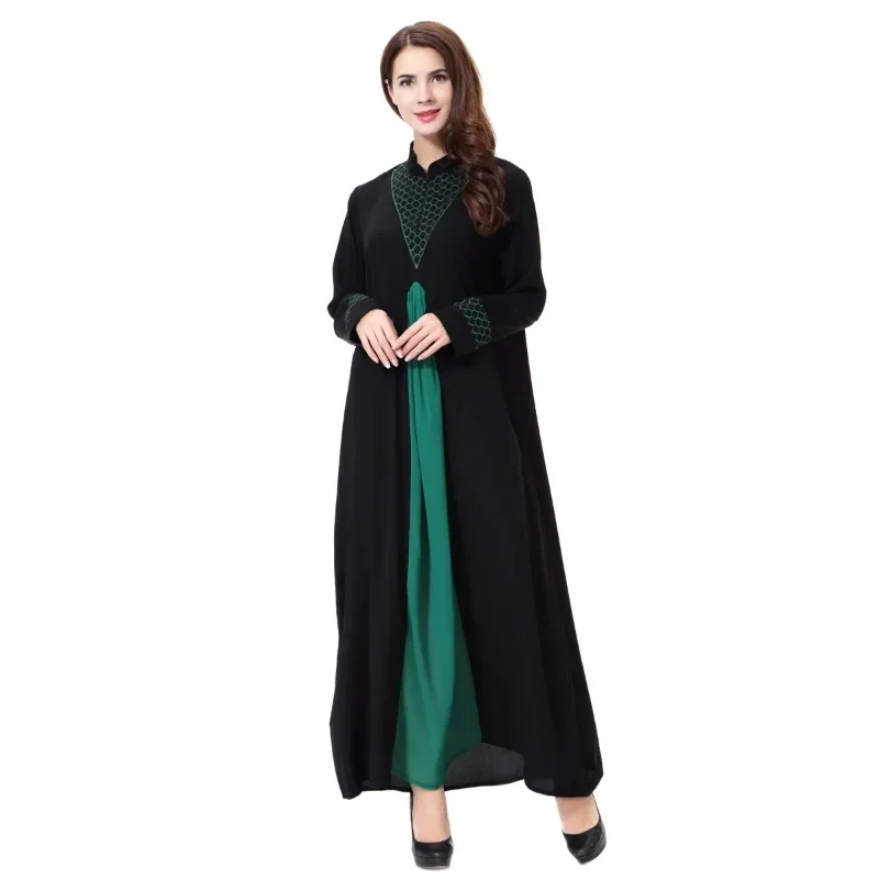 

2025 Caftan Marocain Femme Middle Eastern Women's Abaya in Linen Blend with Elegant Embroidery Moroccan Kaftan Arabic Dress