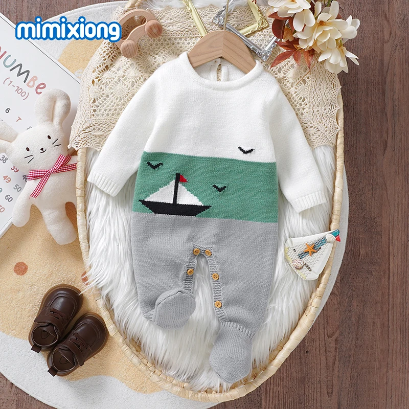 

Baby Rompers Knitted Autumn Casual Long Sleeve Newborn Boys Girls Jumpsuits Outfits One Pieces Infant Unisex Playsuits 0-9m Wear