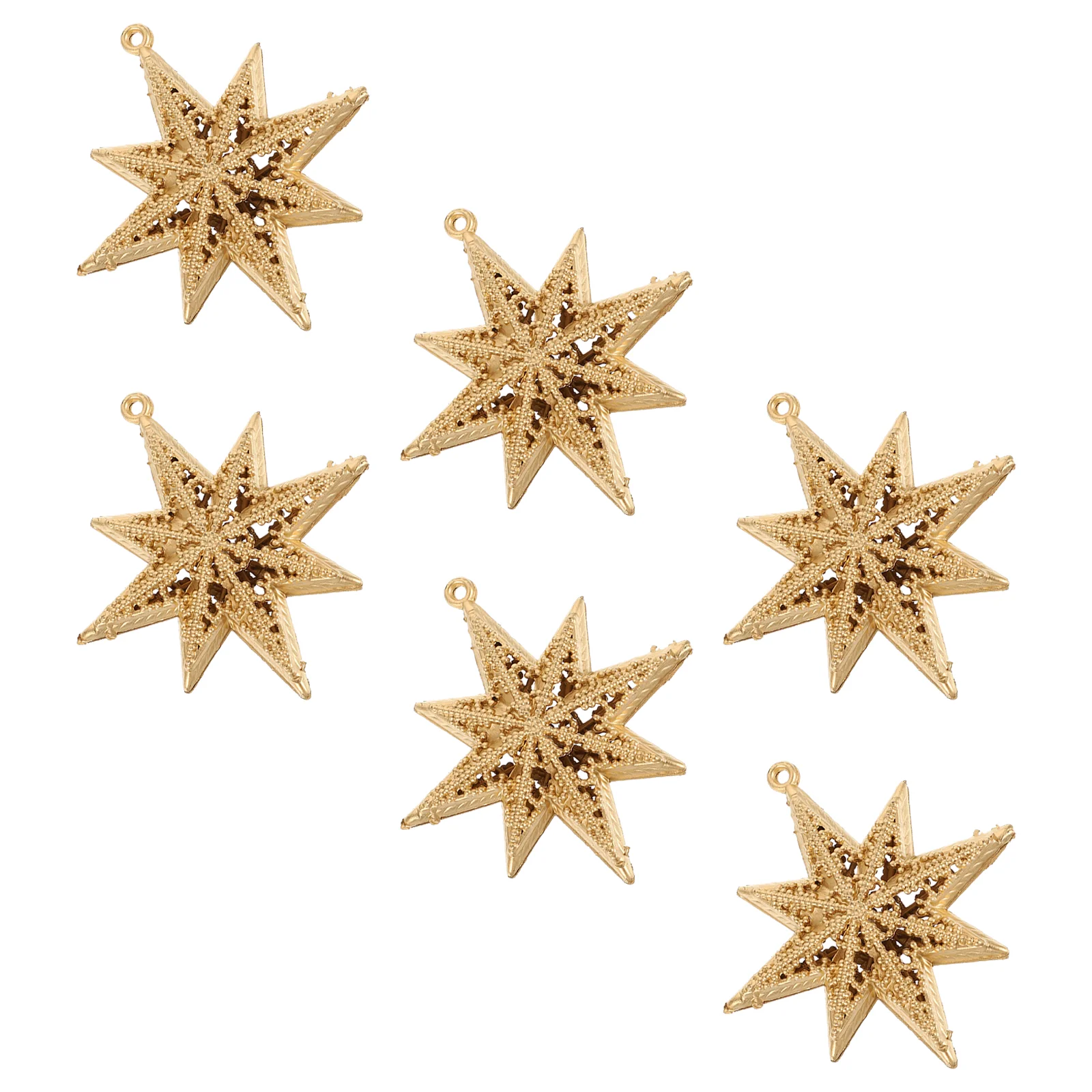 6 Pcs Christmas Star Pendant Xmas Decor Stereo Glowing Plastic Stars Decorate Three-dimensional Eight-pointed