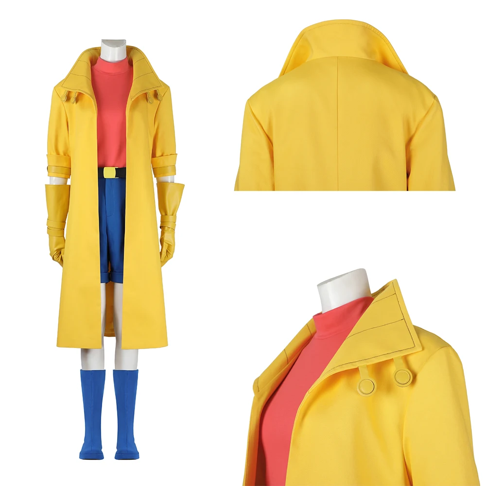 

2024 New Adult Sexy Female Anime X Police 97 Man Jubilation Lee Jubilee Halloween Carnival Cosplay Costume Yellow Trench Coat