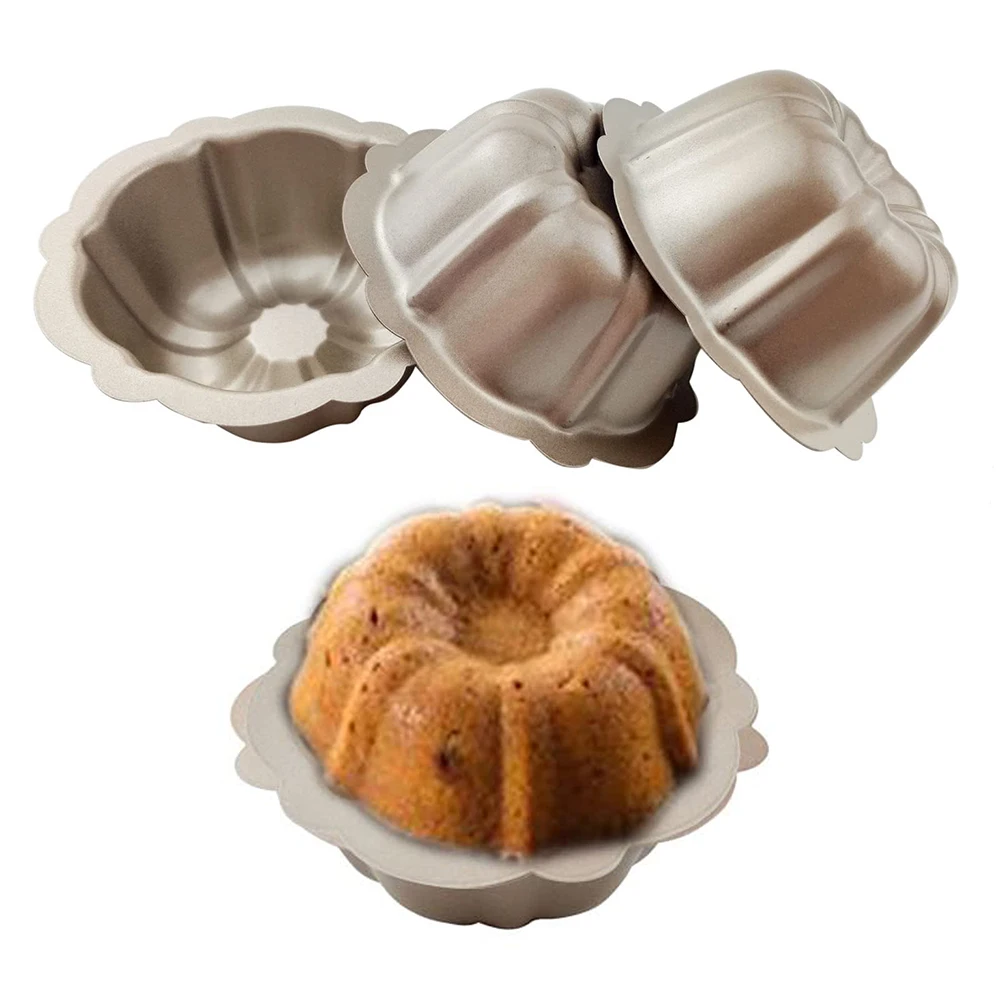 4 Pack 4 Inch Mini Bundt Cake Pans for Baking Non-stick Carbon Steel Fluted Cake Pan Set Pumpkin Shaped Cake Mold Kitchen Tools