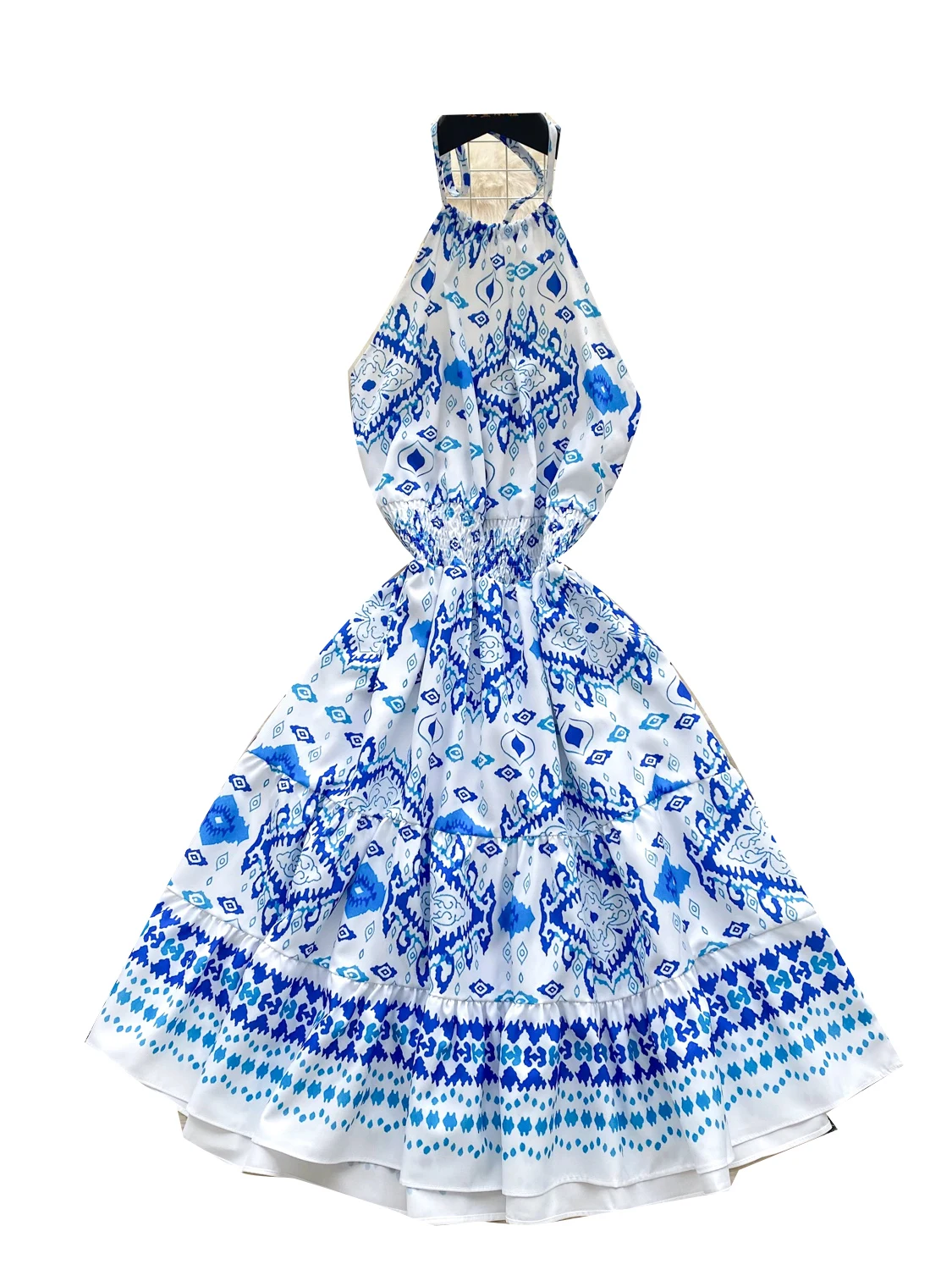 Abito da donna con stampa con scollo all'americana in stile corte di lusso leggero Abito lungo sottile chic estivo da donna Boho Beach Party Club