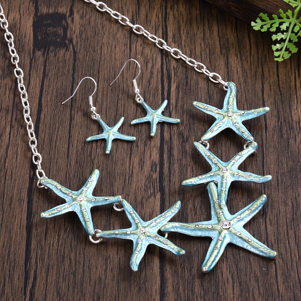 Cring Coco Starfish Shape Necklace Sets Fashion Temperament Atmosphere Popular Trendy Jewelry Necklaces Earring Set for Women image 5
