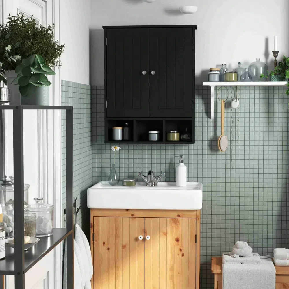 

Floor Storage Cabinet, Bathroom Storage Unit With 2 Adjustable Shelves, Bathroom Cabinet Freestanding,Open Compartment, WallMou