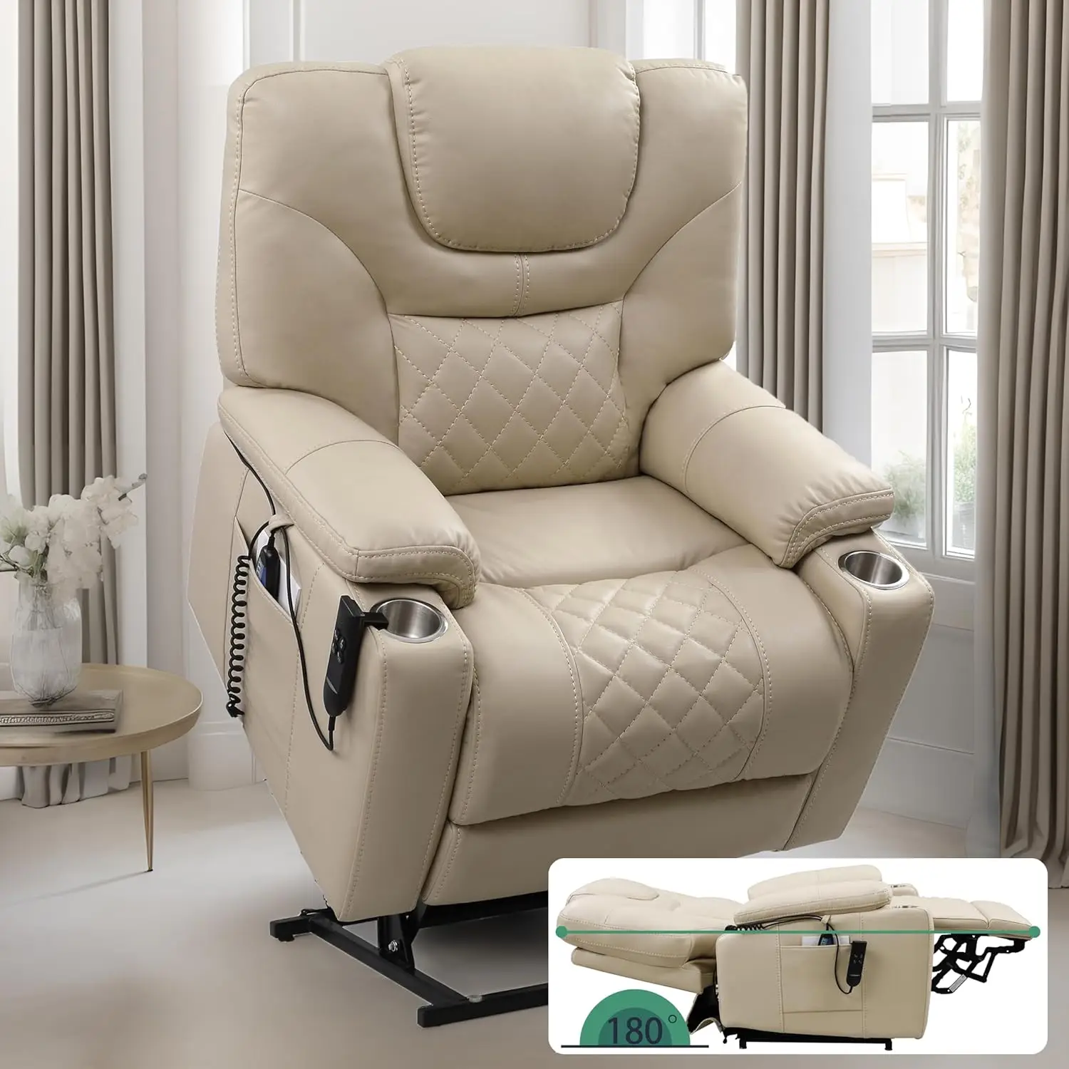 Power Lift Recliner for Seniors: 9988 High Density Foam Lift Chair with Heat and Massage, Reclining to 180, 2 Cup Holders