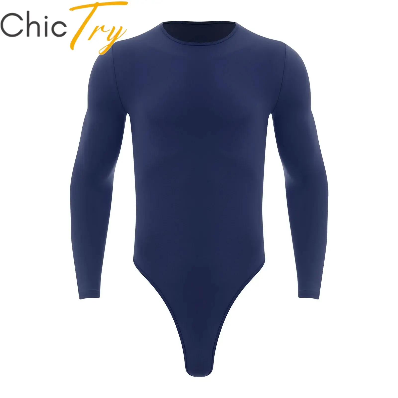 Mens Rompers One Piece Leotard  Round Neck Long Sleeve Press Buttons Gymnastics Workout Yoga Fitness Unitard Fashion Casual Wear