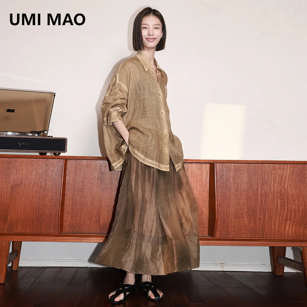 

UMI MAO Women's Ramie Stir Fried Color Shirt For Women Versatile For Spring And Summer Spring Skirt For Women