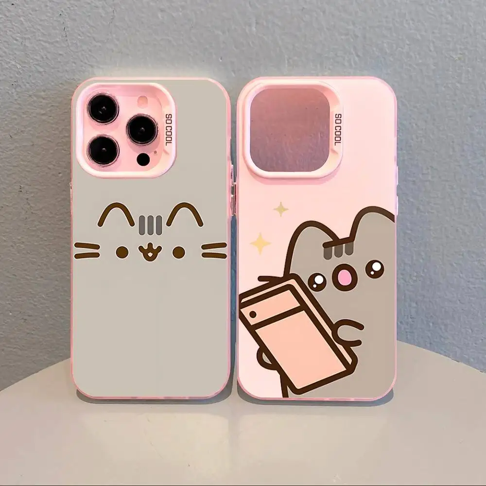 Kawaii P-Pusheens NIEDLICHE Handyhülle für IPhone 16 15Plus 14 13 12mini 11Pro Max, stoßfeste Candy Matte Back Cover