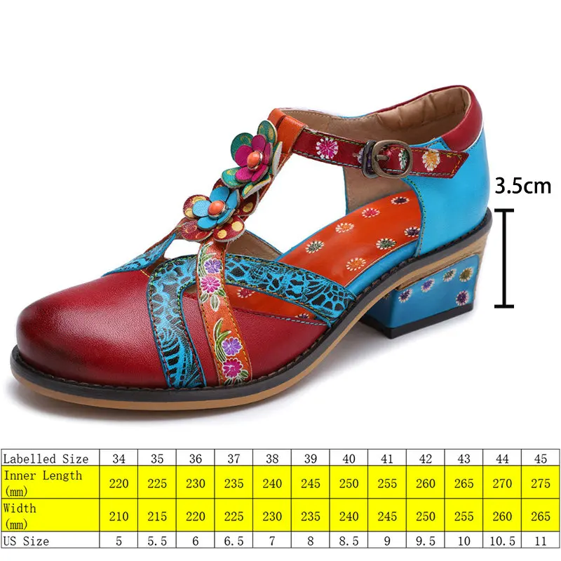 Koznoy 3.5cm Genuine Leather Ethnic Summer Women\'s Plus Size Pumps Print Luxury Elegant Females Moccasins Appliques Buckle Shoes