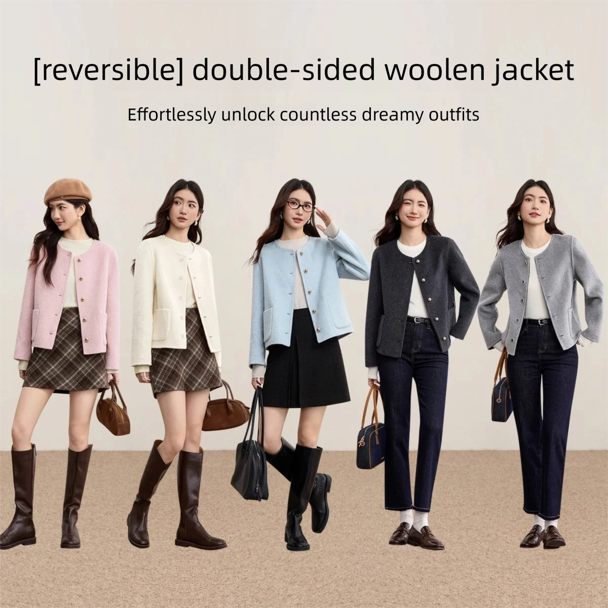 SENTUBILA Two-side Woolen Coats for Woman 2025 Autumn O Neck Single Breasted Jackets Ladies Overcoats Women's Clothing W54OG2433