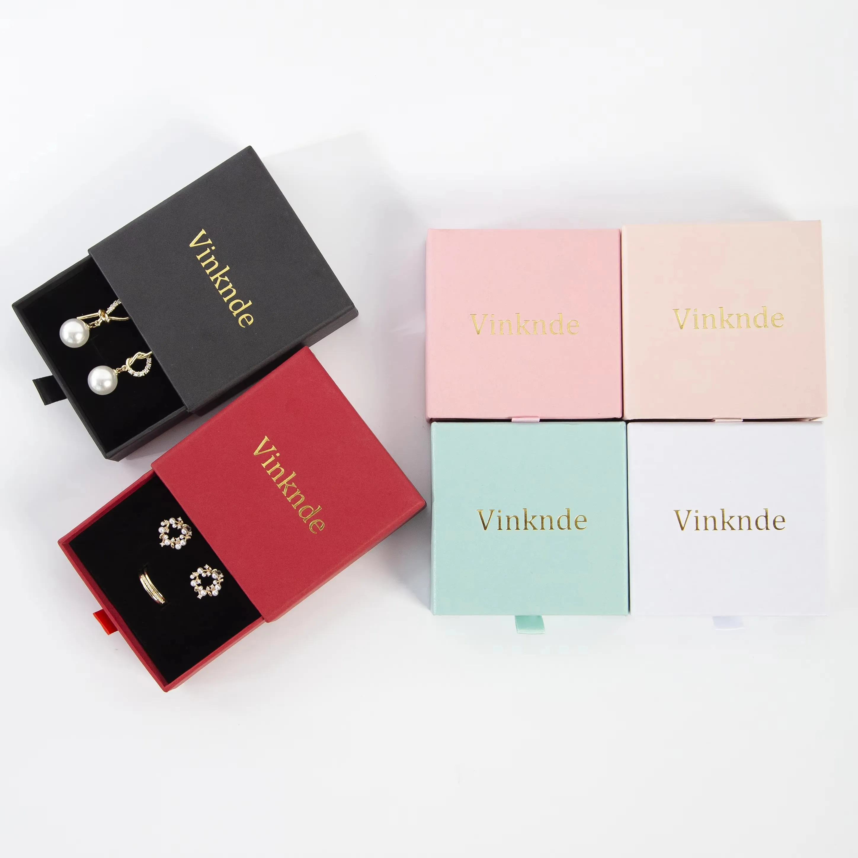 

100pcs Wholesale Personalized Logo Hard Card Drawer Box Chic Jewelry Organizer Necklace Earring Ring Display Packaging Containor