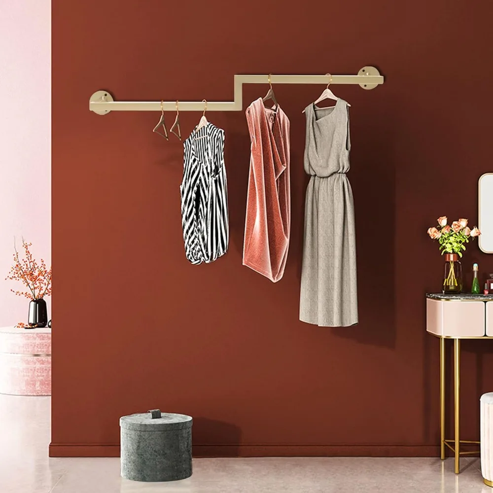 

Gold Clothing Rack Wall-Mounted Clothes Rack Hanging Bar Retail Display Garment Rack Clothing Store Clothes Hanging System