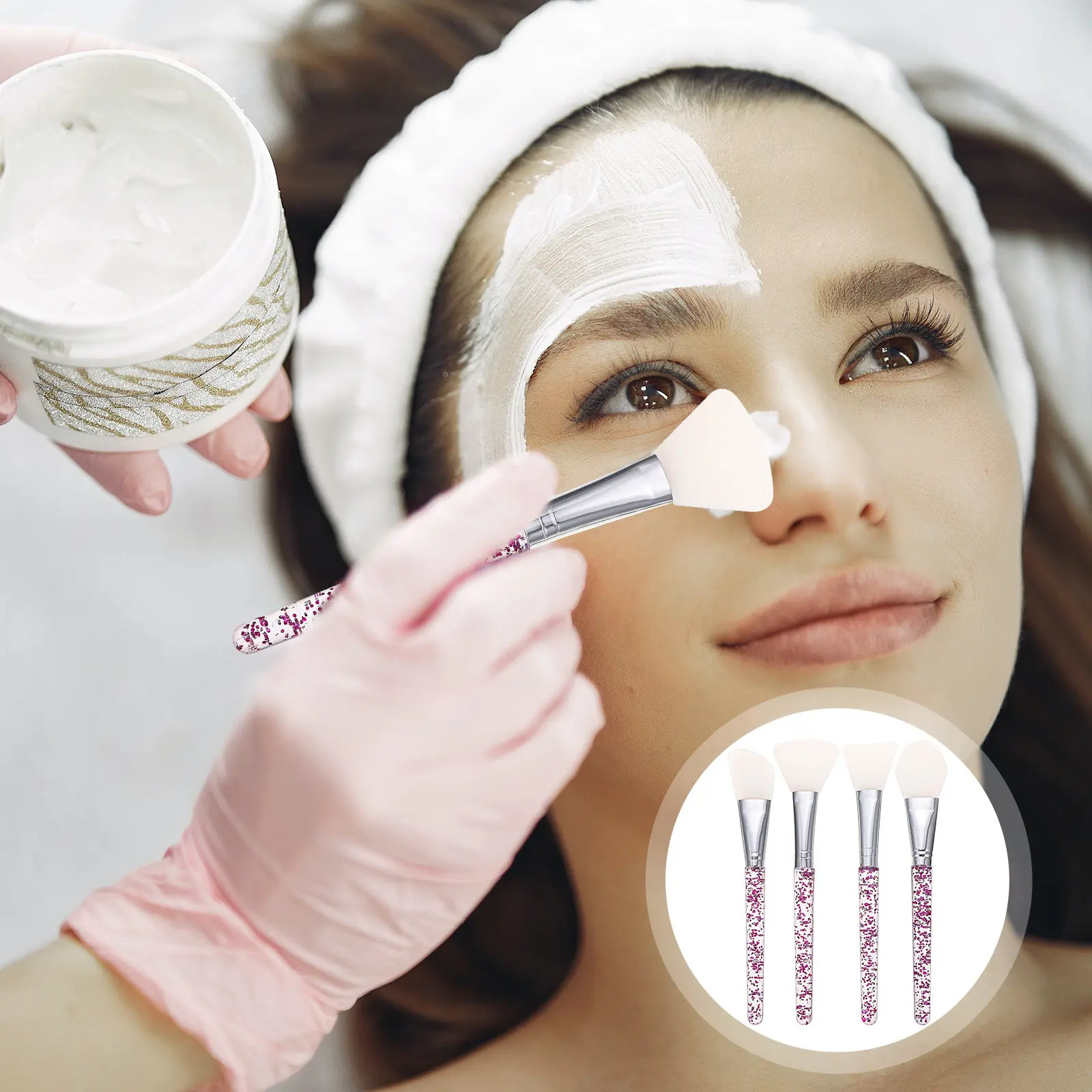 4Pcs Silicone Face Mask Brush Set Facial Mask Applicator Lightweight Soft Silicone Head Beauty Tool for Skincare Makeup