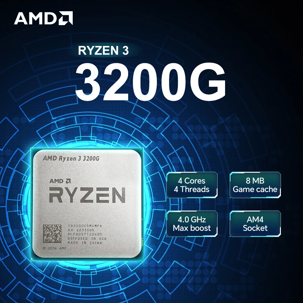 

AMD Ryzen 3 3200G NEW CPU 4.0 GHz 4-Core 4-Thread R3 3200G L3=4M Socket AM4 12NM DDR4 Processor 65W but without cooler