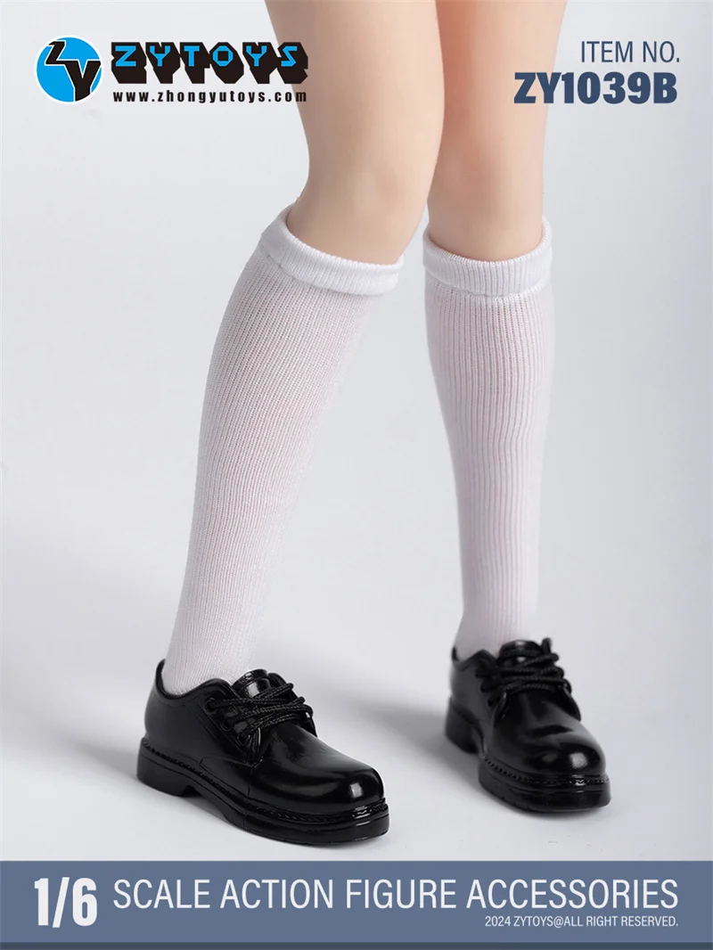 ZYTOYS-Chaussettes blanches et noires pour écolière, laçage de chaussures en cuir, accessoires de modèle Fit, figurine d'action 12 ", échelle 1/6, ZY1030, ZY1039