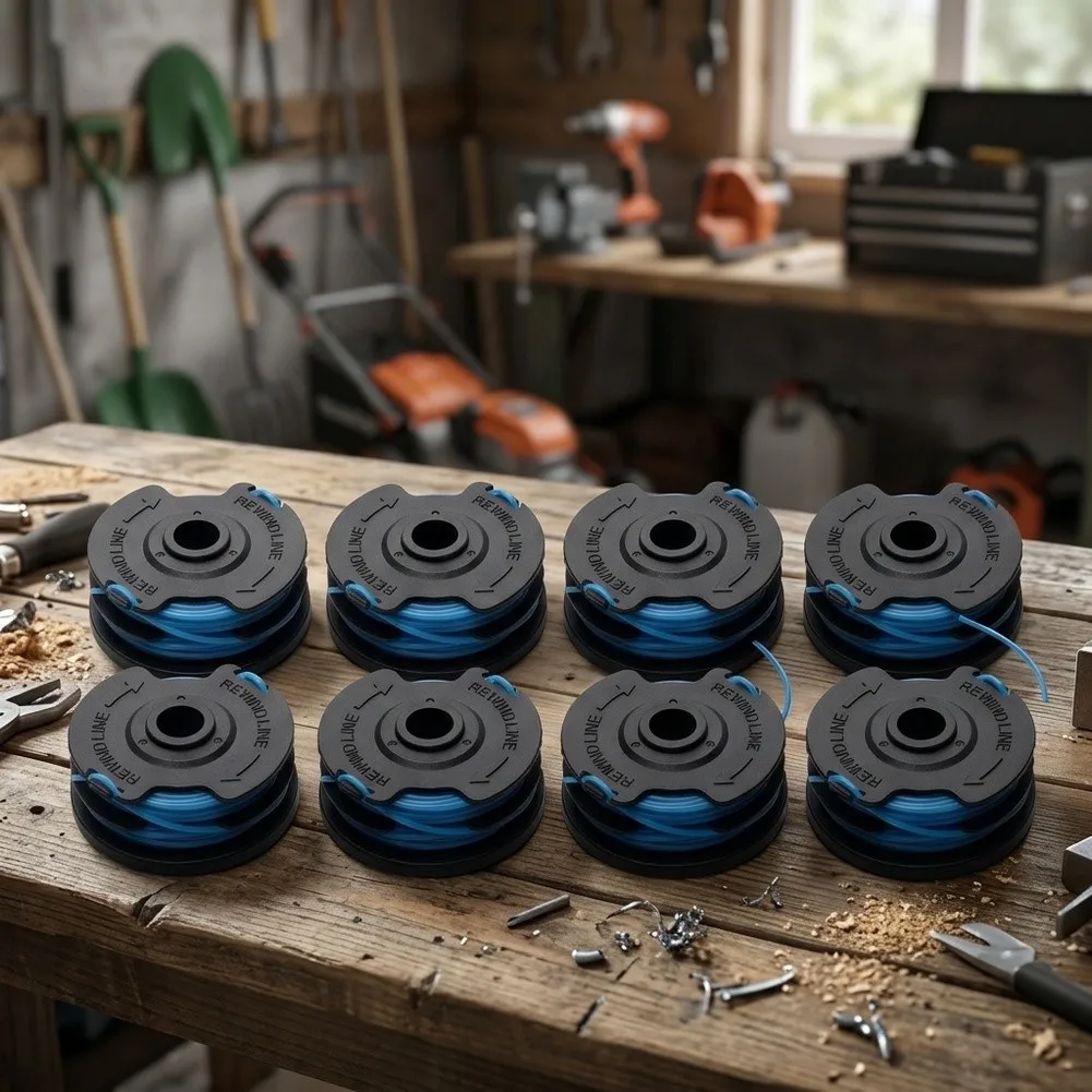 8 Pack Dual Line String Trimmer Spool Compatible with 21212 21272 Lawnmowers 65x24mm Size 1.6mm x 8.2m Nylon Blue