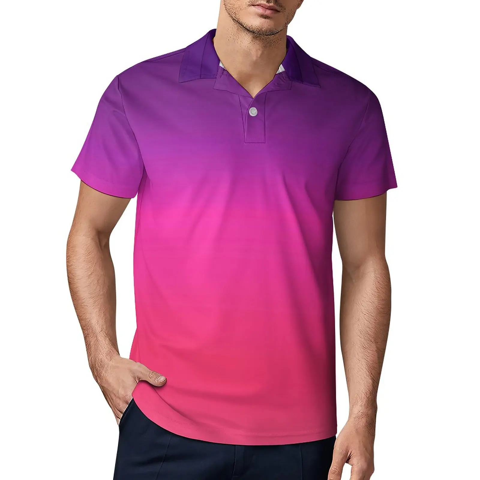 

Ombre Abstract Polo Shirt Neon Purple And Pink Casual Shirt Daily Fashion T-Shirts Man Short Sleeve Turn Down Collar Polo-Shirts