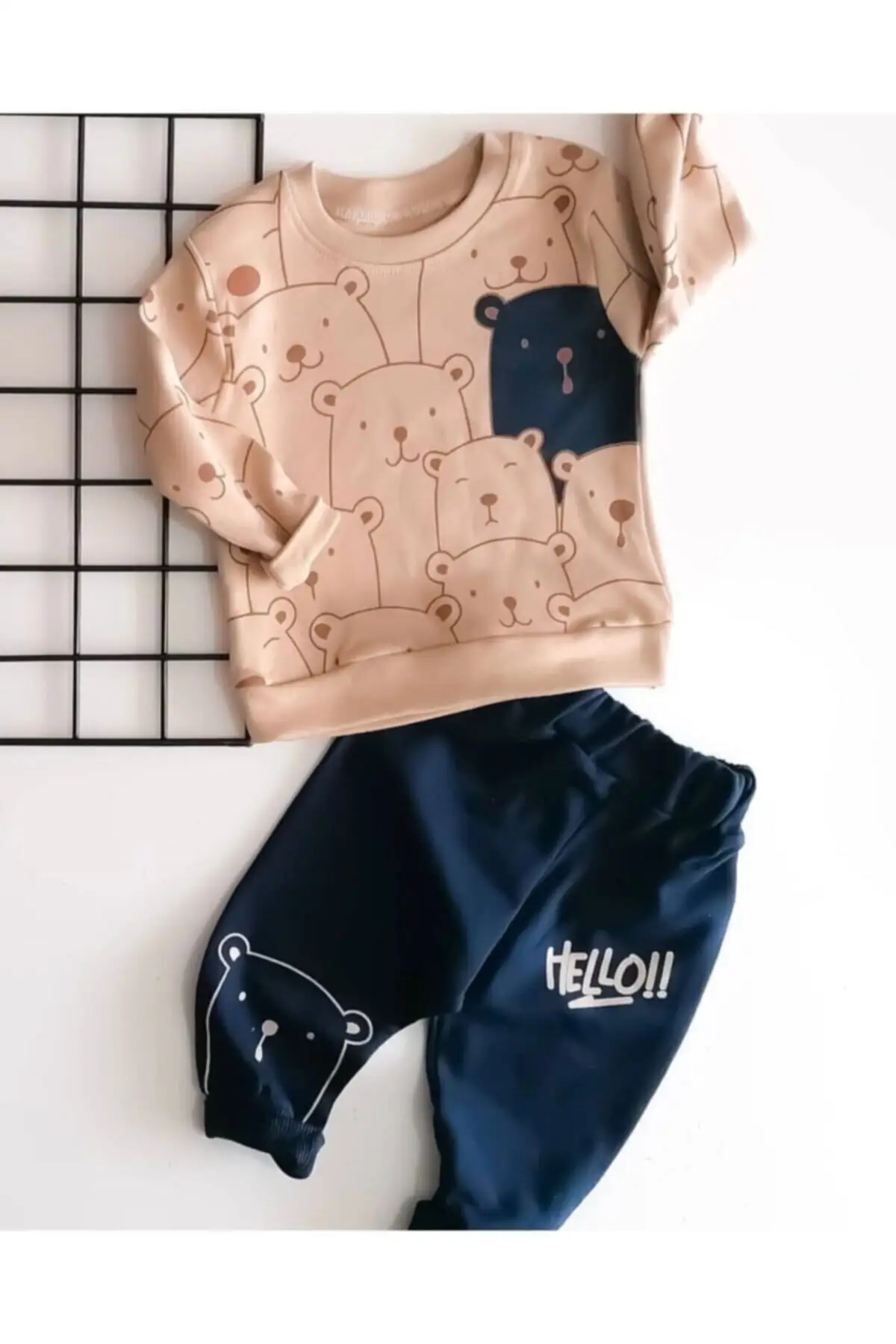 Ensemble Hello bear à motifs pour bébé, bas et haut en coton, à la mode