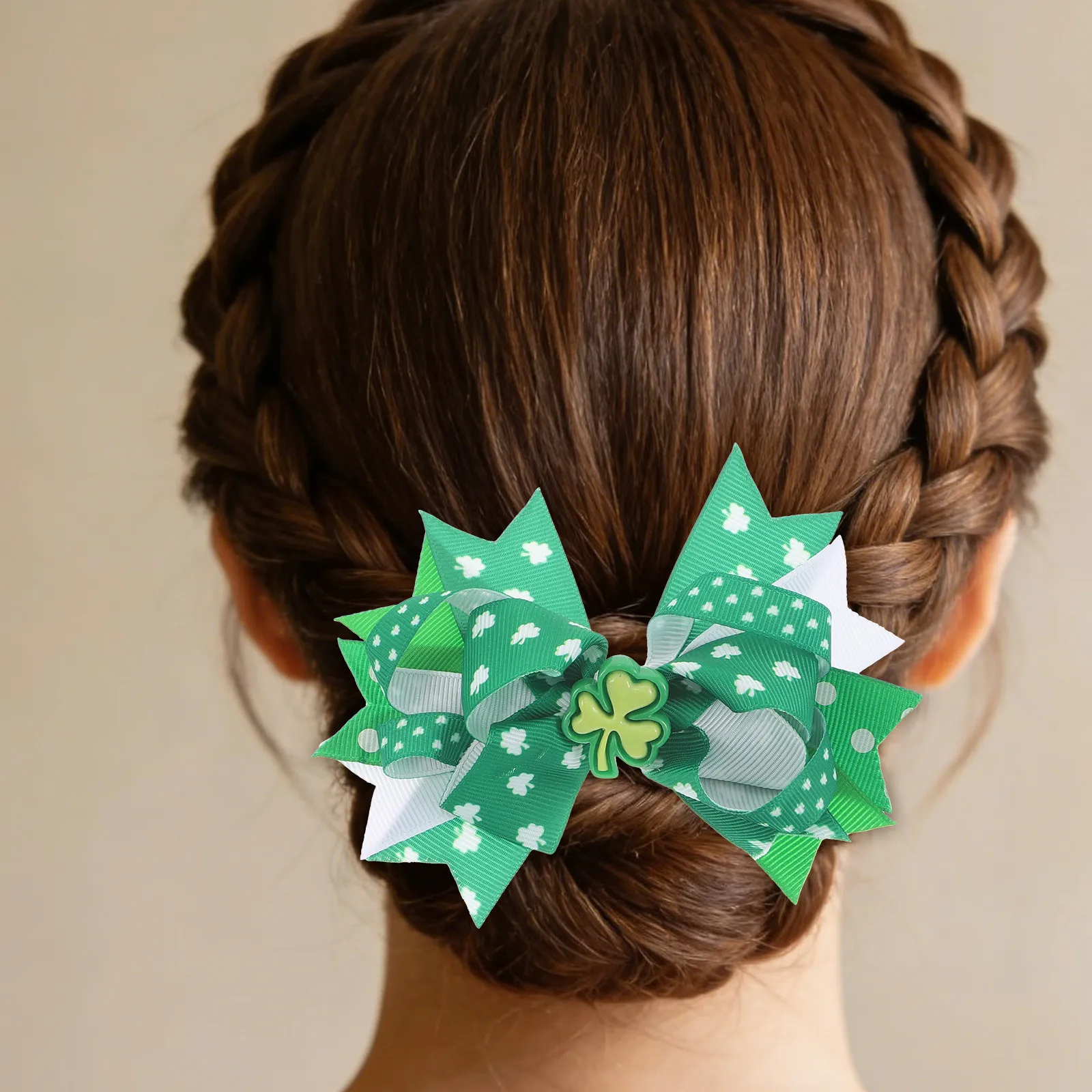 

4 шт. зеленых заколок для волос с бантом, праздничные украшения, заколки-бантики в форме клевера для Дня Святого Патрика, аксессуары для женщин