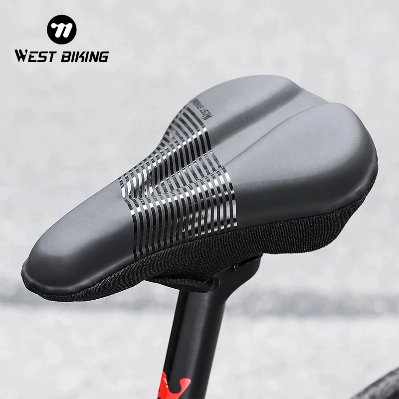 WEST BIKING Waterproof Soft Gel Bicycle Saddle Cover Comfort Memory Foam Non-Slip Wear-Resistant PU Leather 3D Bike Seat Cover