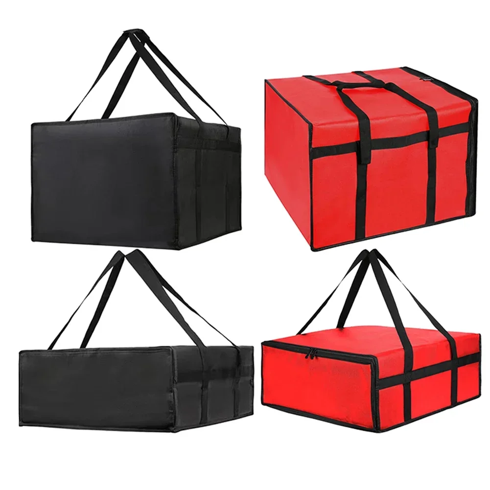 1pc Insulated Pizza Delivery Bag Portable Waterproof Food Delivery Bag Thermal Grocery Bag Black And Red