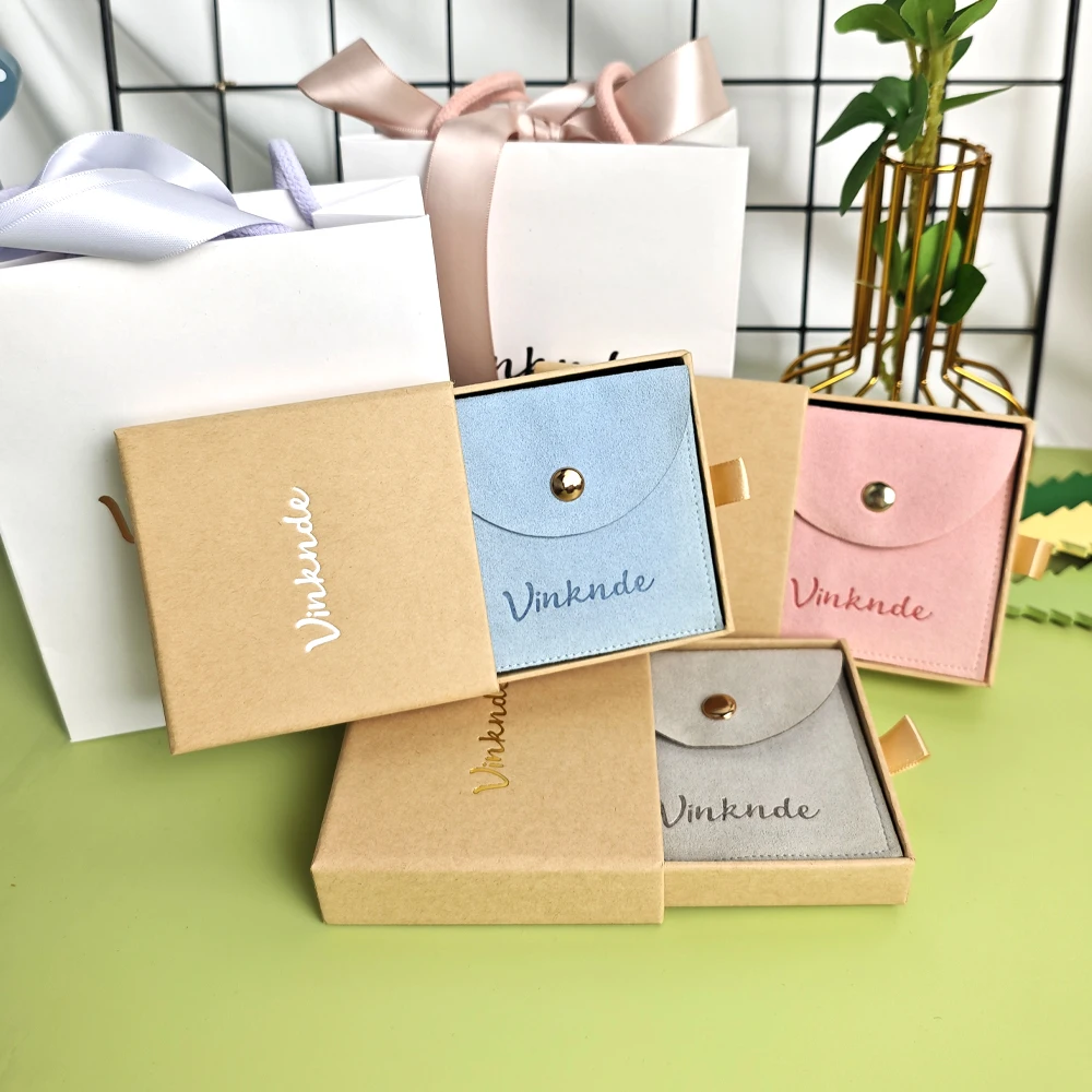 

Customized Logo Paper Drawer Box Jewelry Packaging Bags Ring Earrings Necklace Bracelet Gift Packaging Boxes Wedding Dust Pouch
