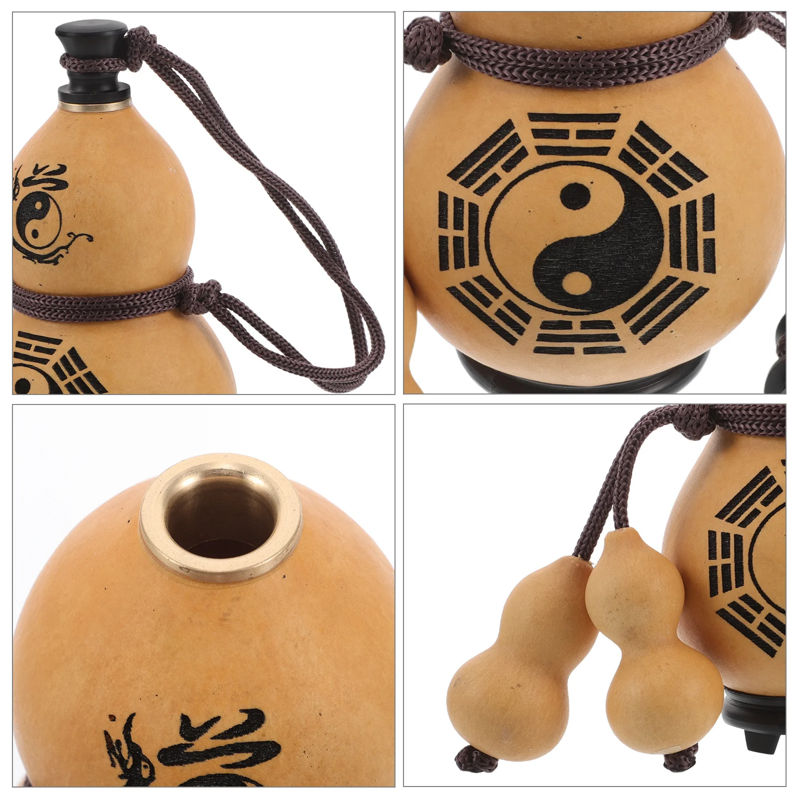 1 セット屋外ひょうたん水筒ストッパー付き中国風ポータブルフラスコハイキングキャンプ旅行用ナチュラルワインキャリア