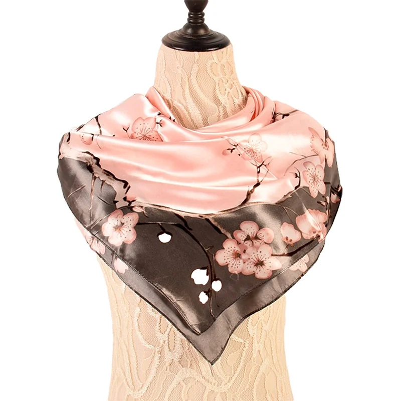 New Korean version Sweet and Fashionable Plum Blossom Flower Colored Ding 90cm Large Square Scarf Women\'s Scarf Wholesale