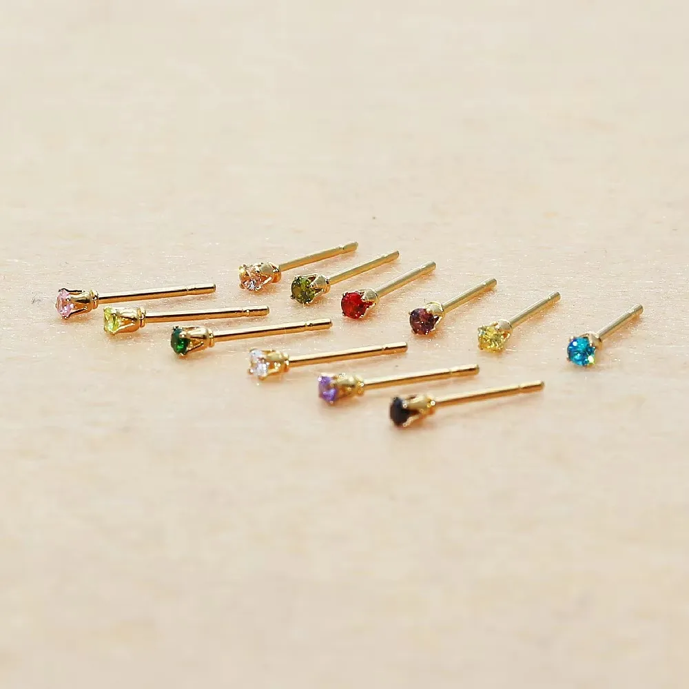 1 Paar Edelstahl-Ohrstecker mit Rückdrückmechanismus, Mini, 2 mm, in Rot, Blau, Grün, Gelb und Schwarz, mit Zirkonia, klassischer Stil, verblasst nicht, allergiefrei. – Detail 3