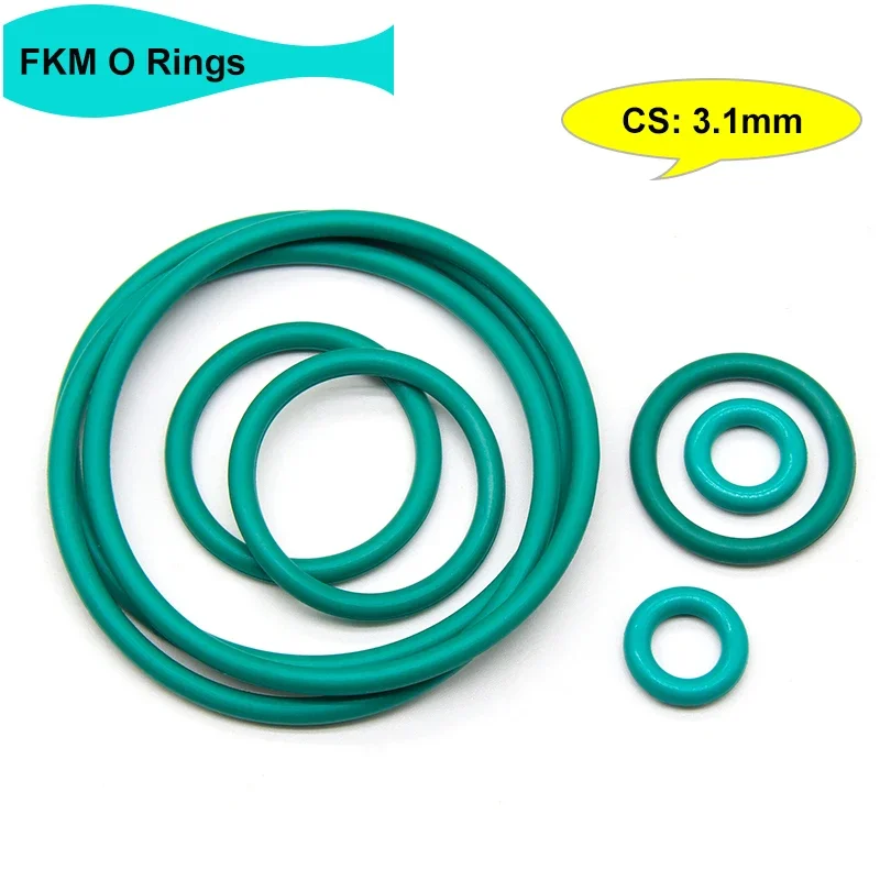 

10/50pcs Green FKM O Ring Sealing Gasket CS 3.1mm OD 10~70mm Oil Resistant High Temperature Resistance Fluorine Rubber O Rings