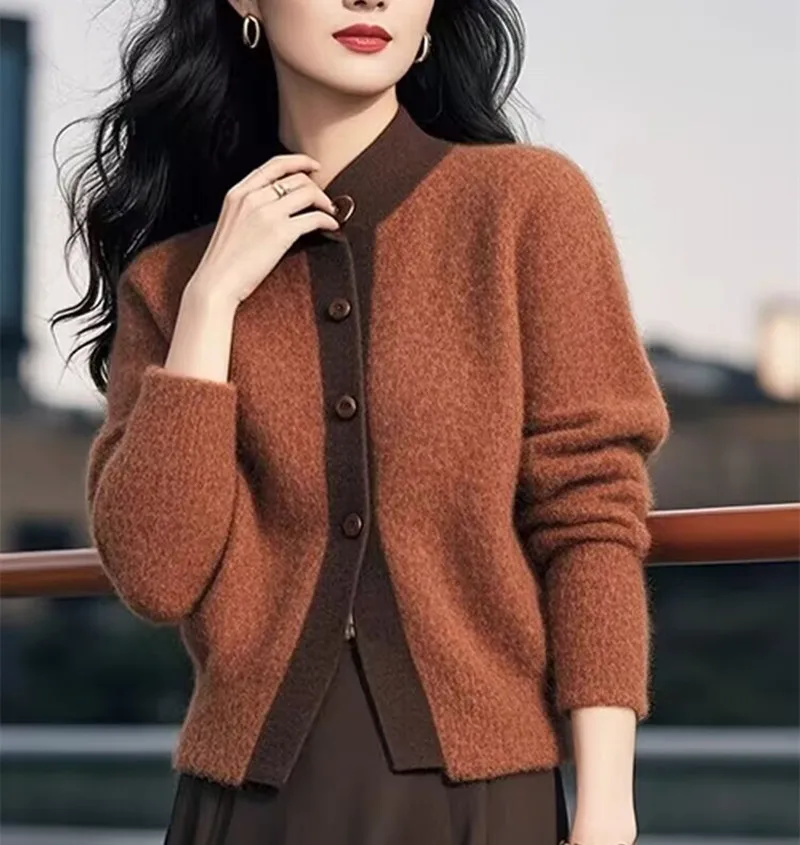 Tasten Strickjacke Frau Kleidung Neue Frühling Herbst Woolen Jacke Mode Strickwaren Mantel Weibliche Lange Hülse Tops Stricken Dame Pullover