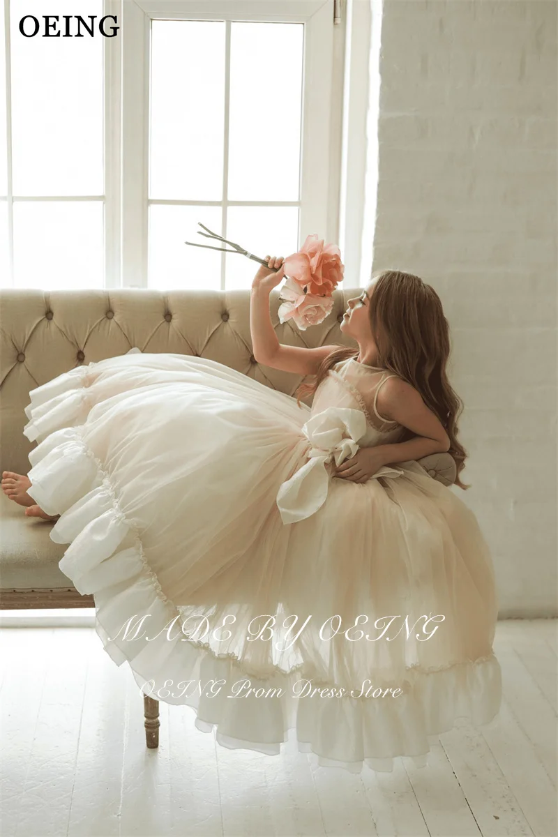 فساتين بوينغ الأنيقة على شكل حرف a لفتاة الزهور من التل المكشكش فستان ماكسي لحفلات الزفاف وأعياد الميلاد بألوان متباينة فستان الأميرة مخصص #3