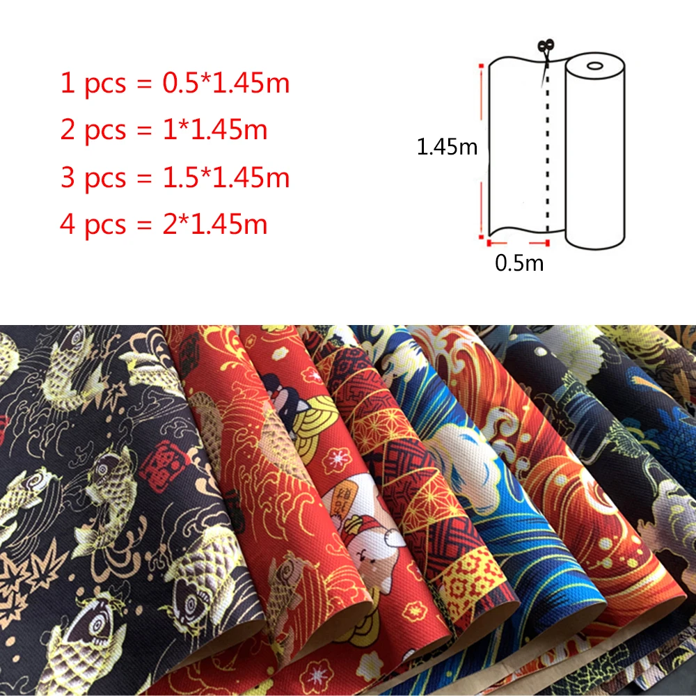 Special fabric Automotive Central Control A/B/C Pillar Paster Japanese Style Ukiyo-e Car Interior Modifica Tion 0.5x1.45m