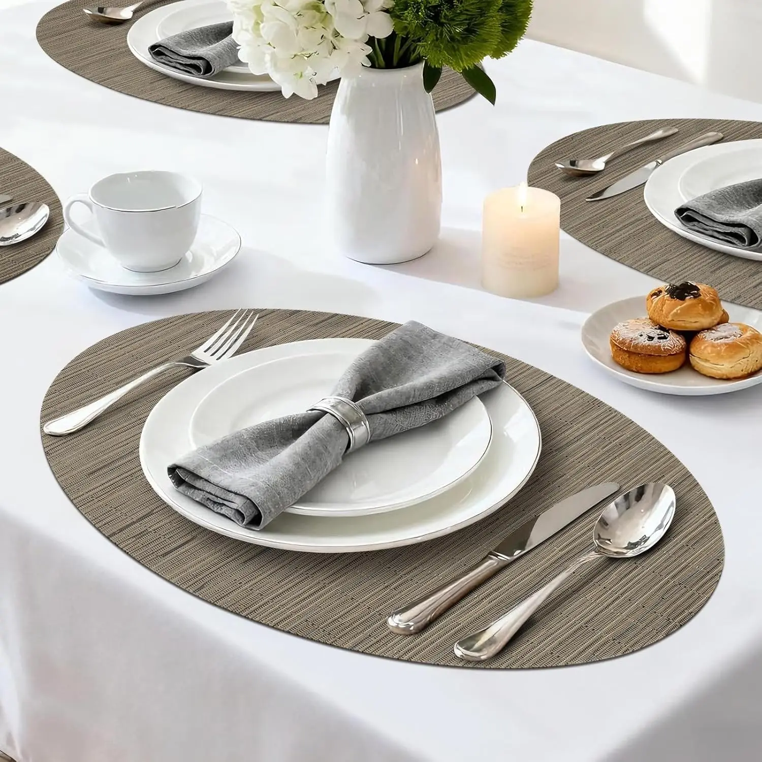 1/4/10 Stück gemütliche PVC-Bambus-Tischsets, ovale geflochtene Geschenk-Tischsets, Tischmatten für Küchentische, Dekoration, gewebte, rutschfeste Tischsets