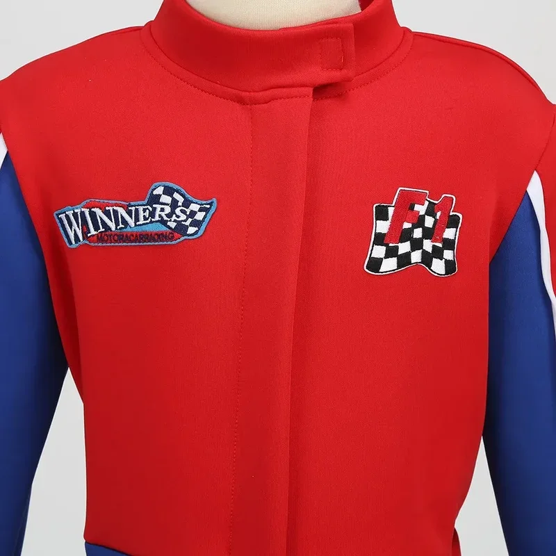 New 2025 A Kids Race Driver Costumes Carnival Boys Girls Racer Jumpsuit with Car Cap Sunglasses Child Halloween Cost wrl88 z